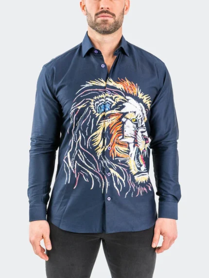 Maceoo Stretch Shirt | Fibonacci Embrolion Navy
